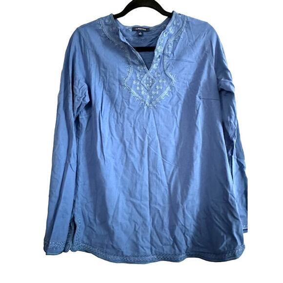 Lands’ End Tops - LANDS’ END Embroidered Blue Long Sleeve Baumwolle Tunic Top Shirt - Sz M